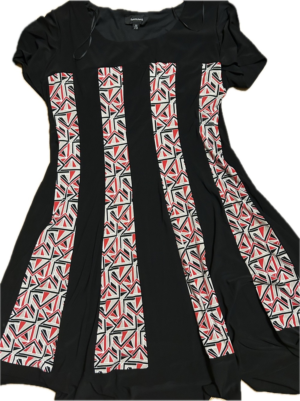 R&M Richards Black Midi Dress with Red, White & Black Geometric Panels